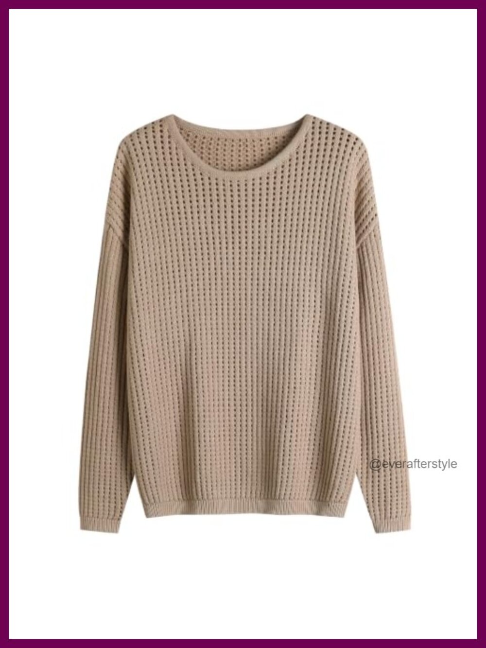 Openwork Knit Crew Neck Pullover Sweater Loose Long Sleeve Casual